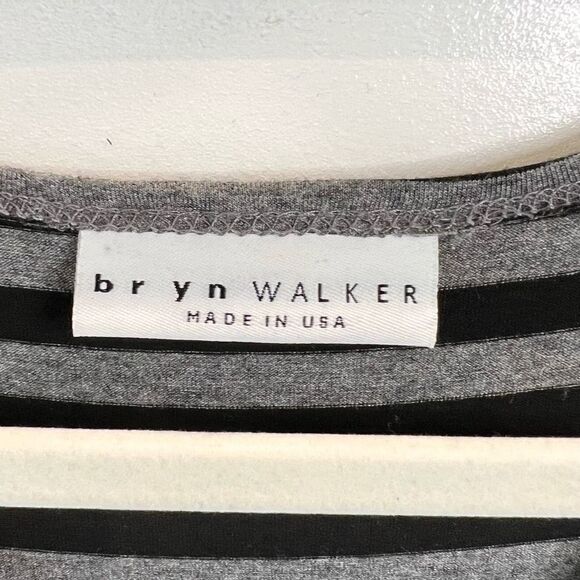 Bryn Walker Women’s Small Viscose Striped Black Grey Midi Dress 3/4 Sleeve - Picture 7 of 11